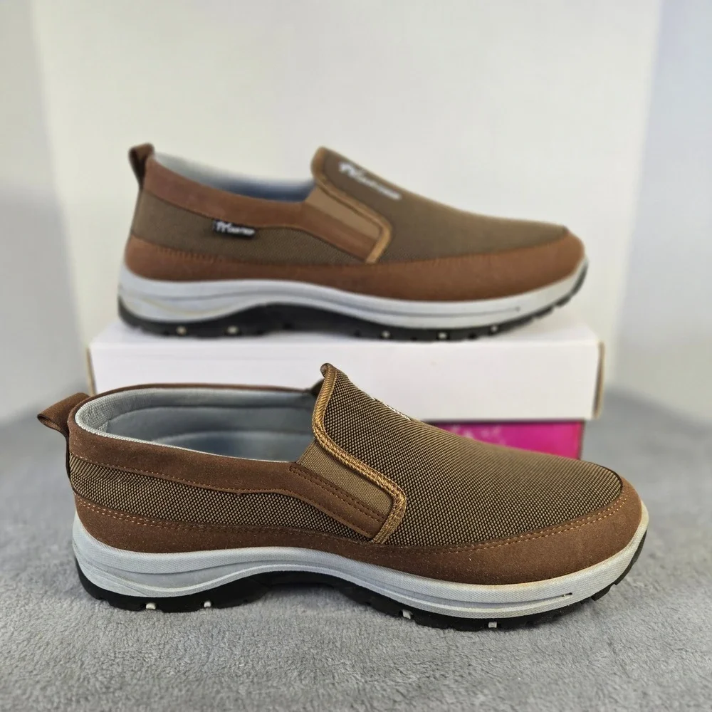 Canemon Outdoor Mens Brown Mesh Slip On Walking Shoes Loafers Size 49 US 14.5